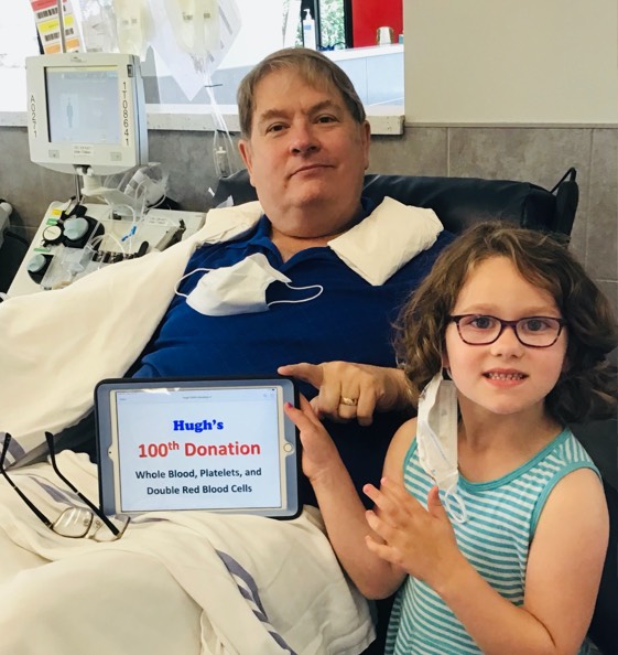 Father and daughter hold up a donation certificate